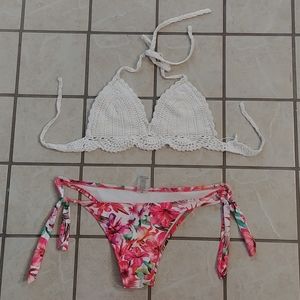 Boutique style swimsuit crocheted white top